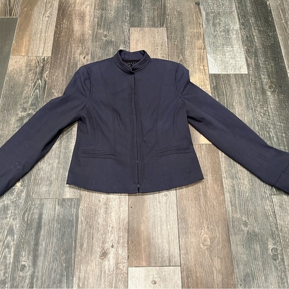 Theory Jacket Womens M Cropped Carly SC Military Mock Neck Hook & Eye Navy - Picture 7 of 12